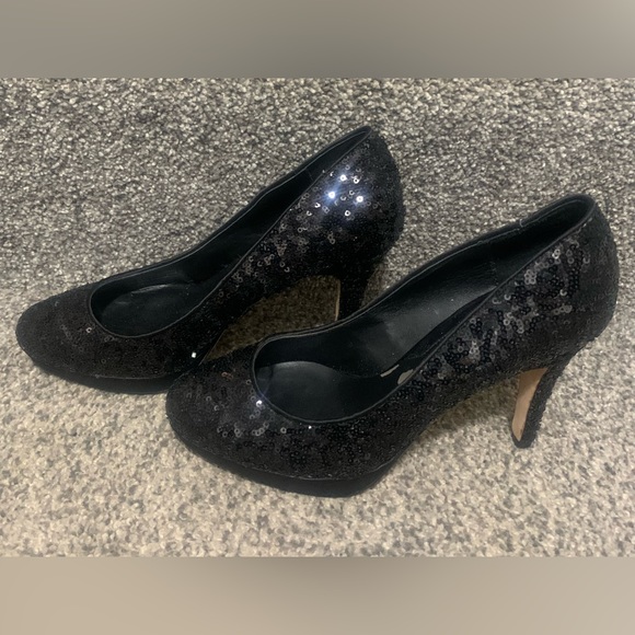 White House Black Market Black Sequin Heels - Picture 3 of 5